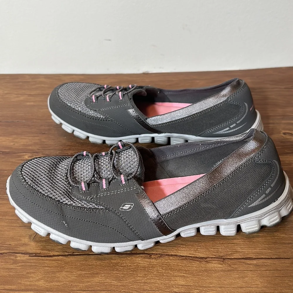 Skechers Gray Pink Sparkles Lightweight Memory Foam Slip On Shoes Women's 11 - Picture 10 of 12